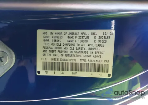 2009 Honda Accord 2.4 Lx-S z USA, uszkodzony, nr VIN 1HGCS12369A012232